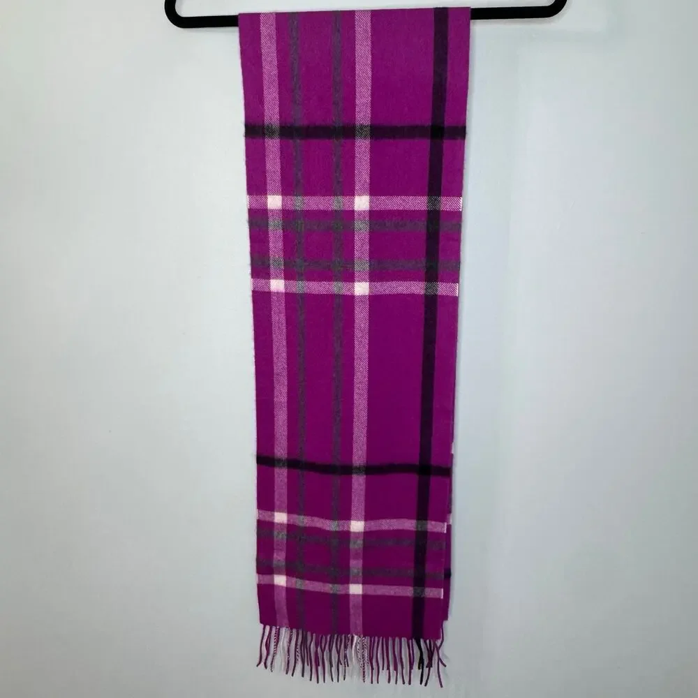 Charter Club Cashmere Purple Checked Scarf Classic Luxury Women's